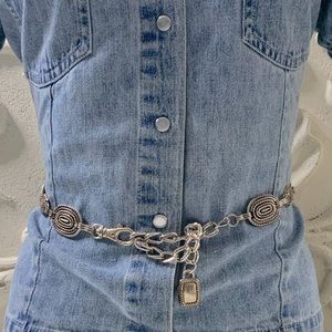 Silver Cabochon Chain Link Adjustable Belt/Neckline